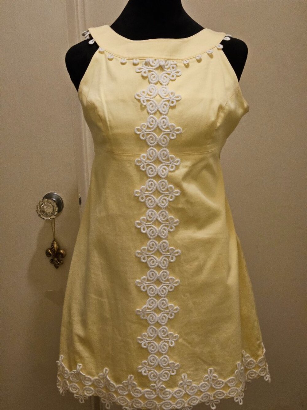 Lily Pulitzer Jacqueline Yellow Shift Dress White Lace Trim Size 0